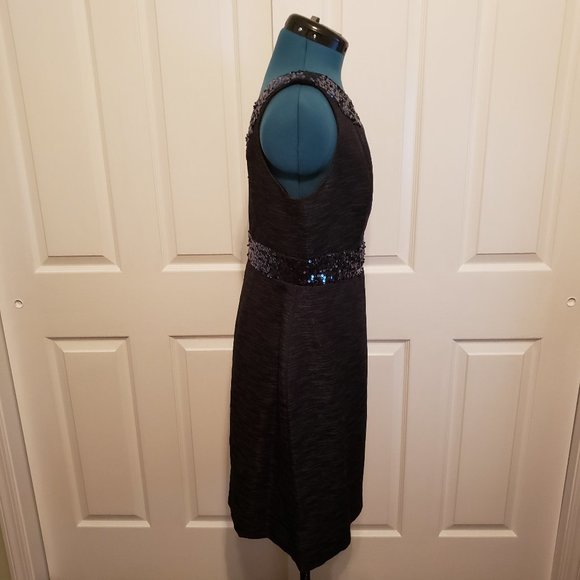 Evan Picone Midnight Blue Sequin Trim Sheath Dress - Picture 8 of 13